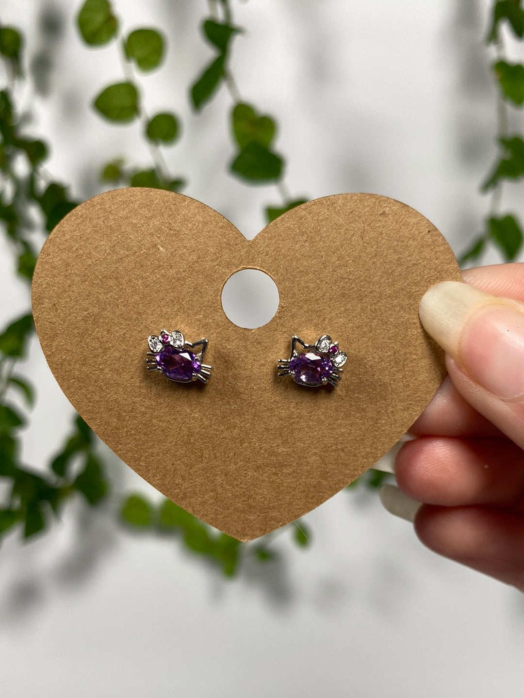 Amethyst Hello Kitty Earrings