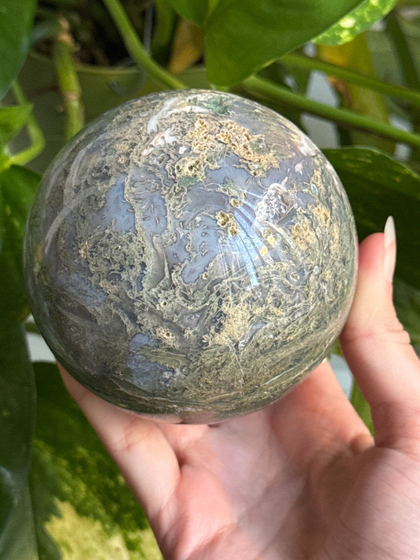 Large Blue Moss Agate Sphere 85mm