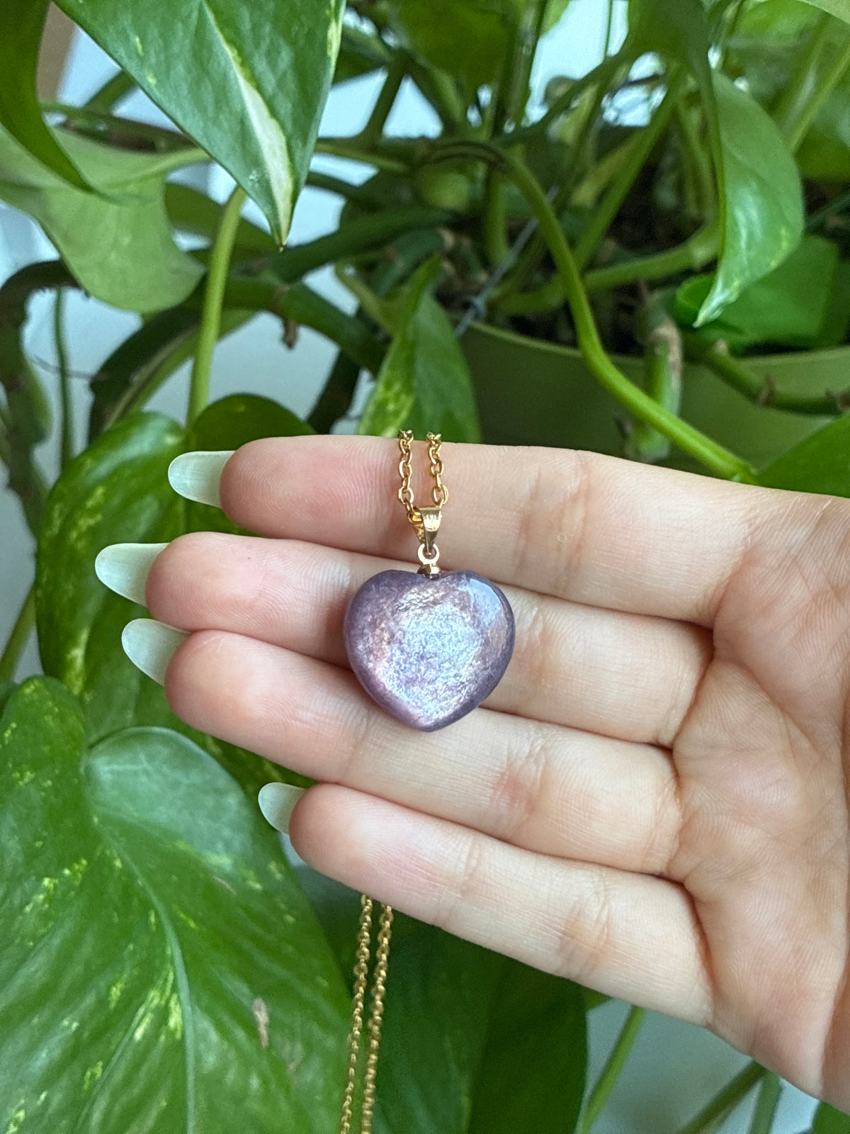 Super Flashy Purple Mica Heart Gold Necklace