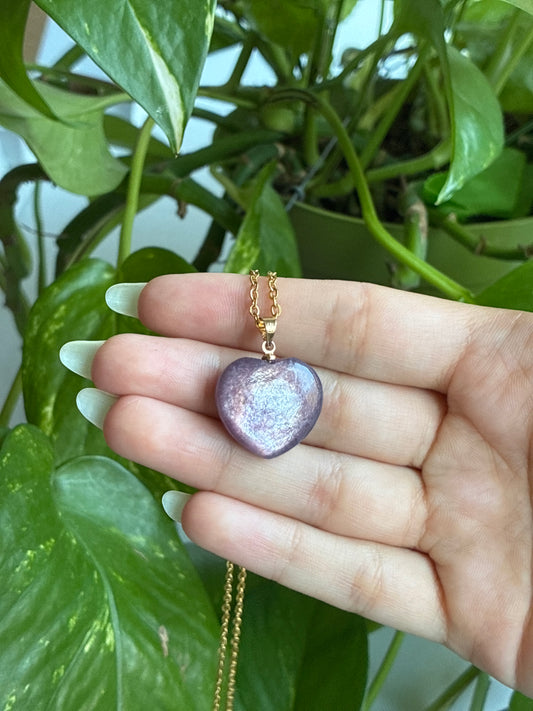 Super Flashy Purple Mica Heart Gold Necklace