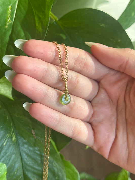 Peridot Wire Wrapped Gold Necklace