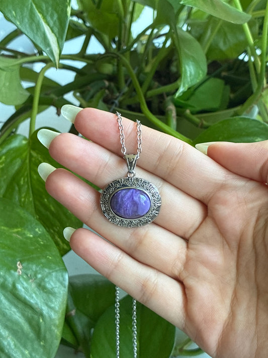 Charoite Oval Vintage Style Necklace