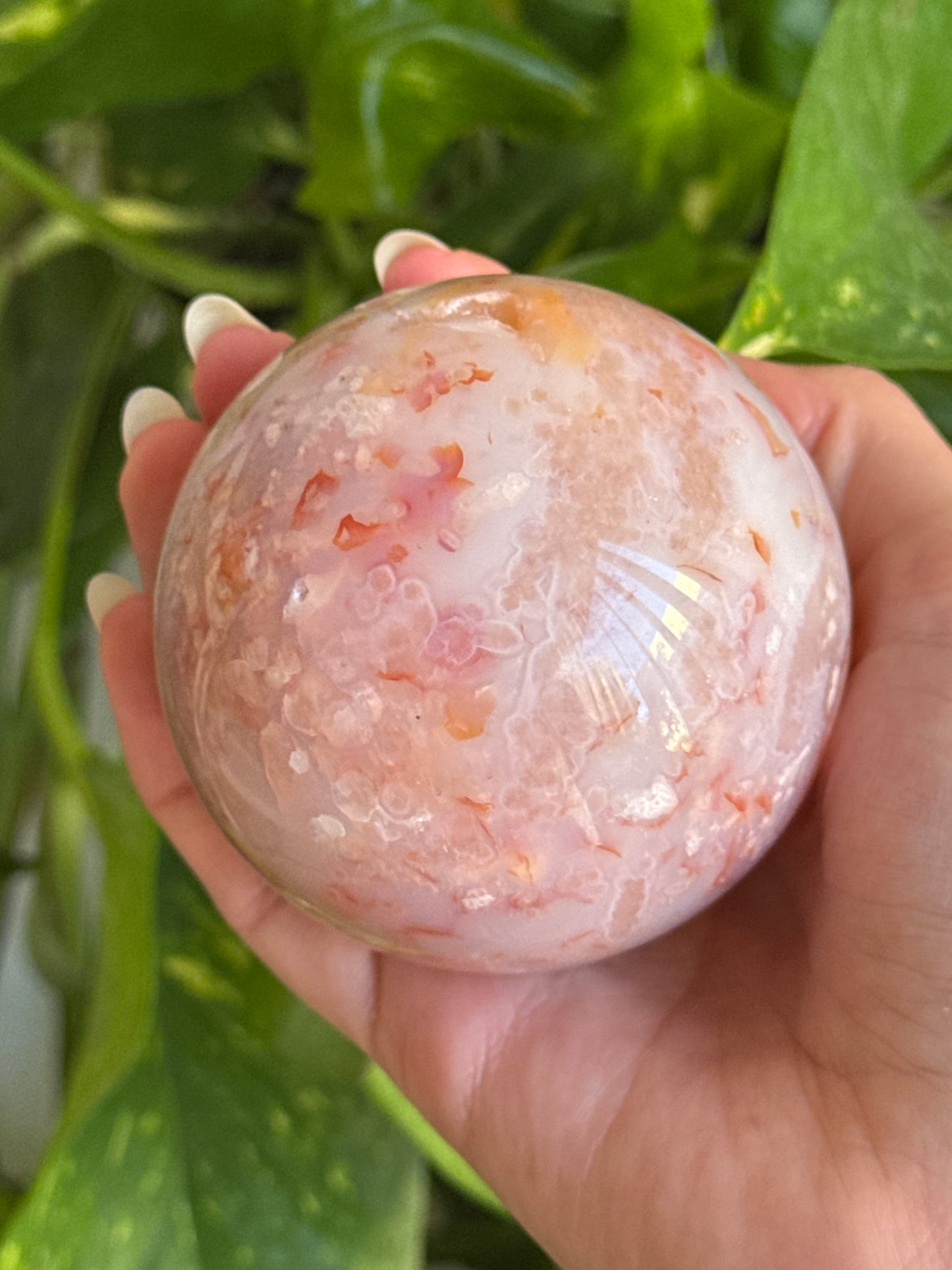 Dreamy Peachy Pink Flower Agate Sphere 65mm