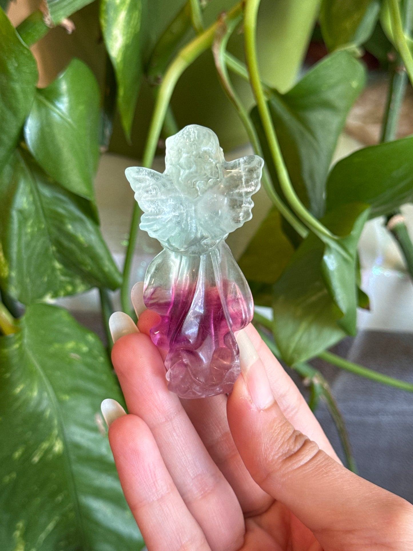 Watermelon Fluorite Angel Detailed Statue