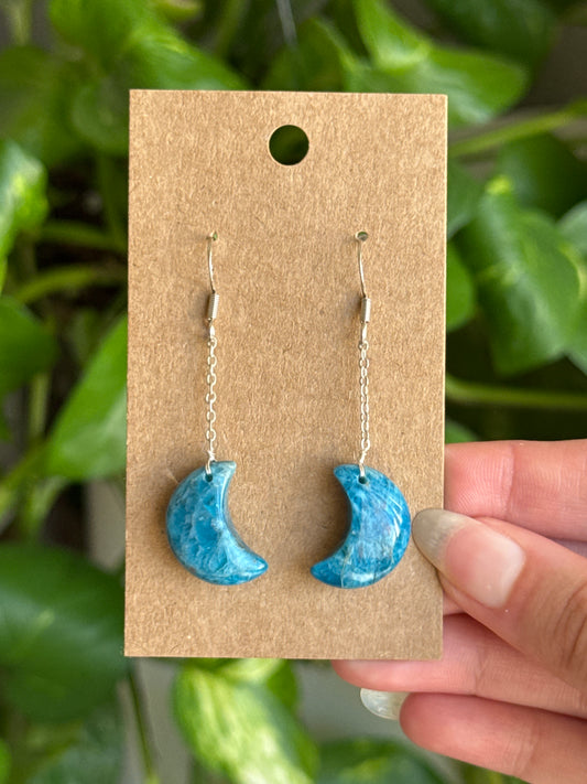 Blue Apatite Moon Earrings