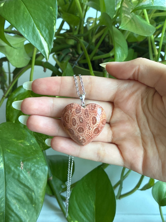 Fossilized Coral Heart Statement Necklace