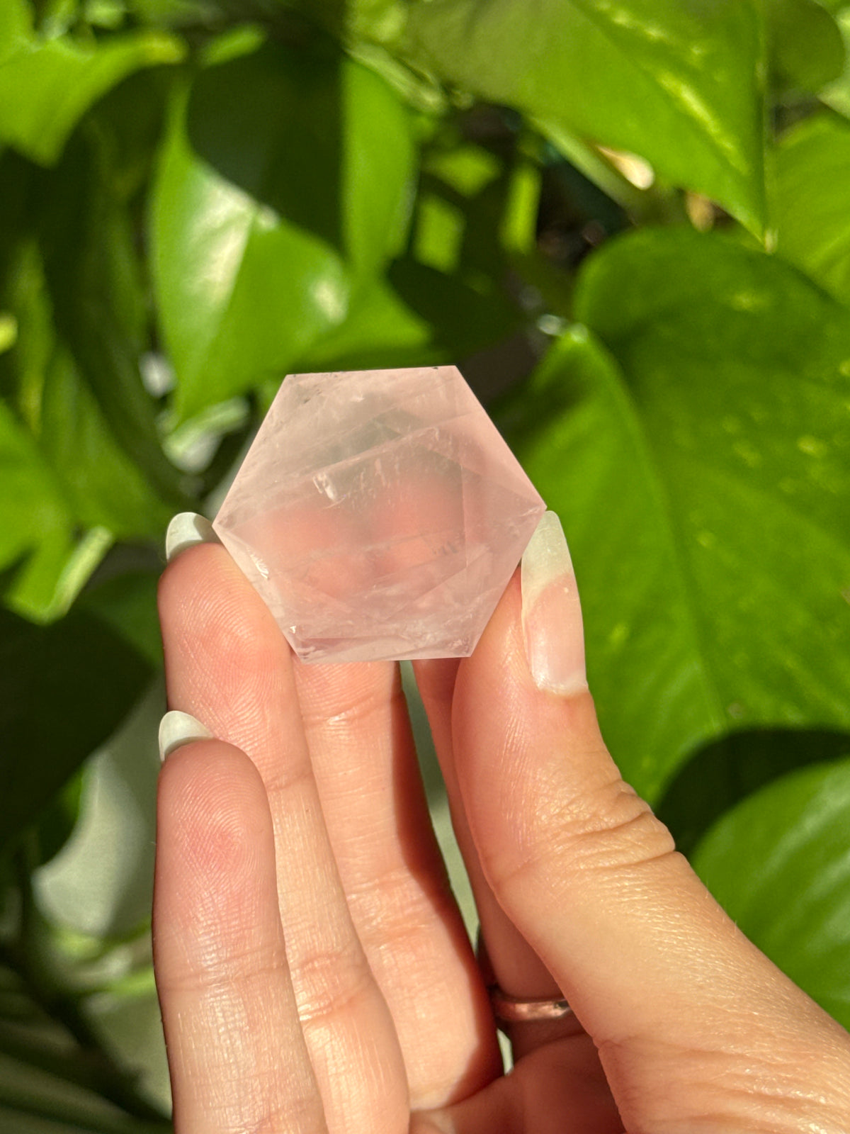 Gemmy Rose Quartz Geometric Hexagon Carving