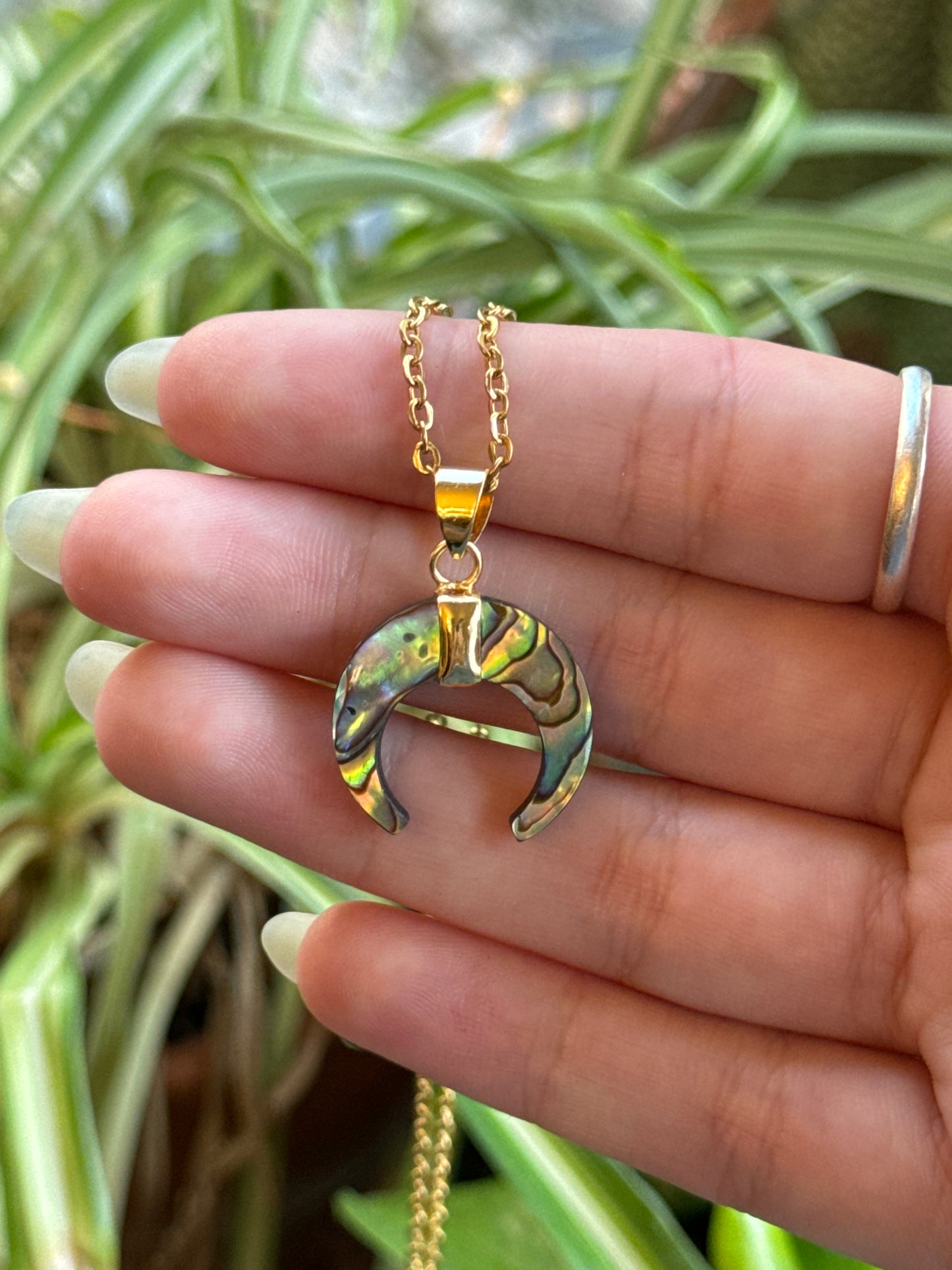 Abalone Shell Gold Crescent Moon Necklace