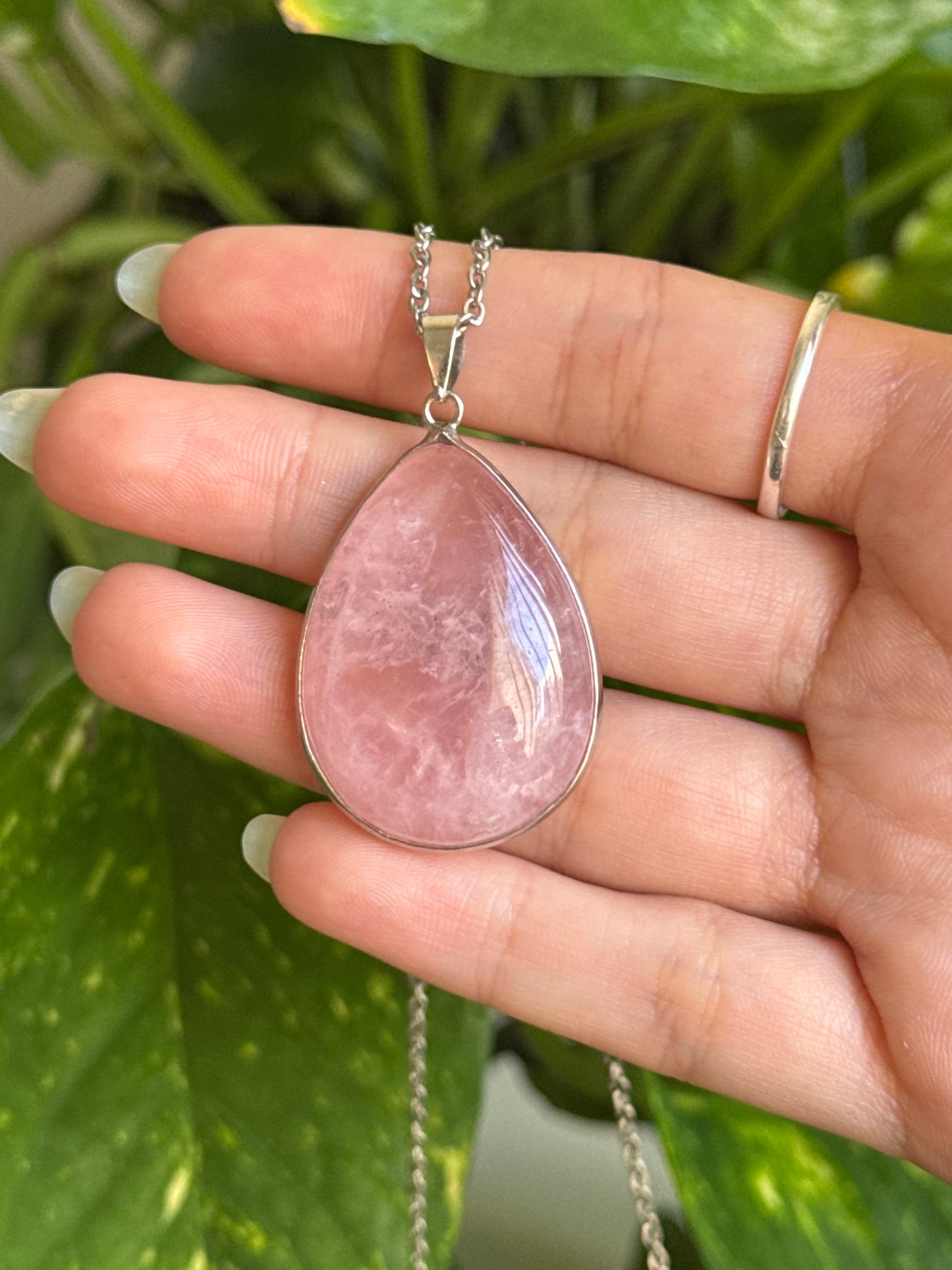 Rose Quartz Teardrop Necklace