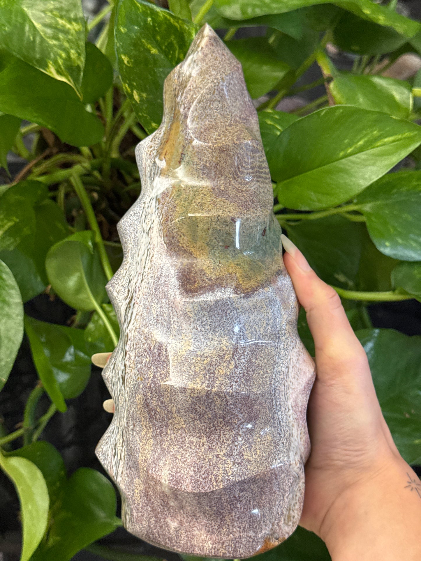 Large Pastel Sea Jasper Flame with Funky Patterns