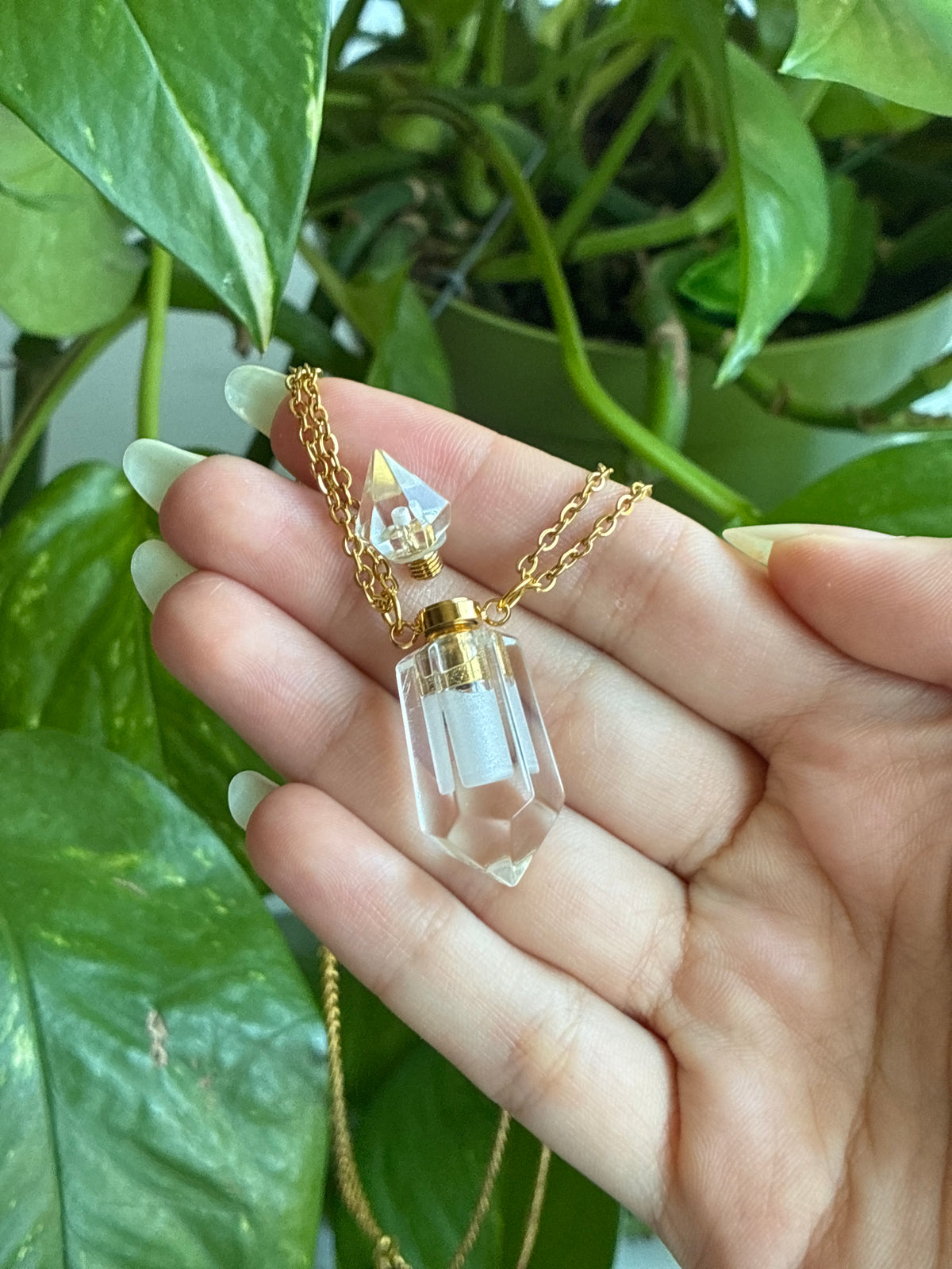 Clear Quartz Vile Gold Necklace (Actually Opens!)