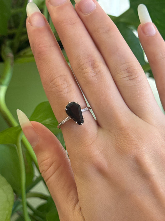 Smoky Quartz Coffin 925 Sterling Silver Adjustable Ring