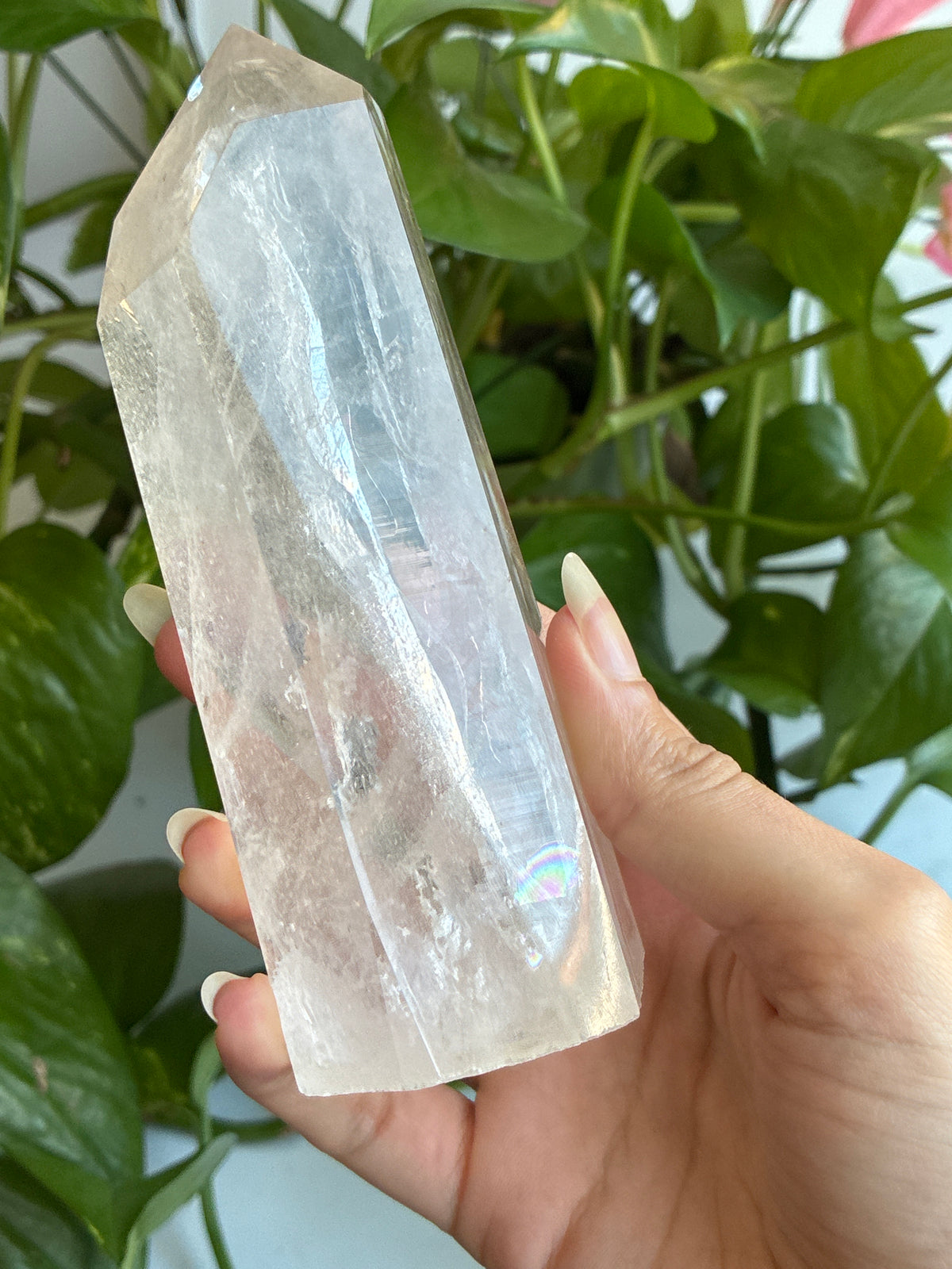 Chunky Large Clear Quartz Tower with Rainbows