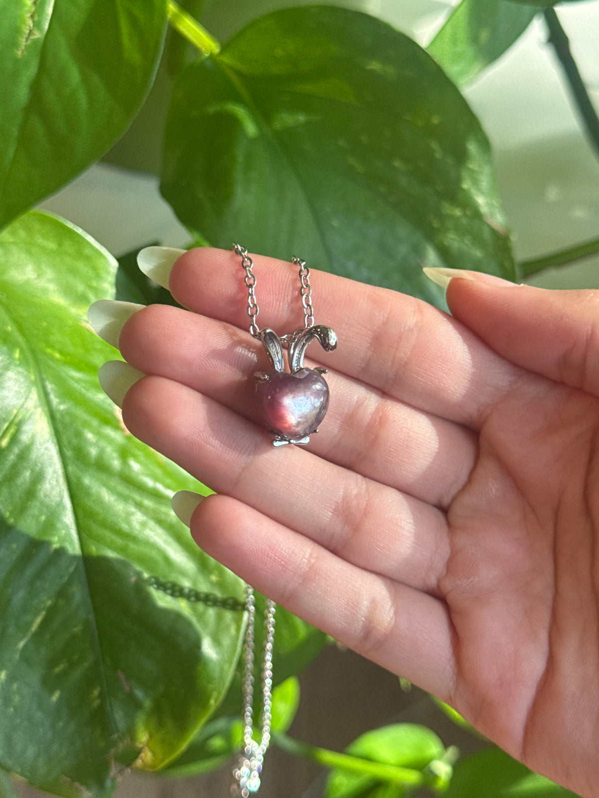 Purple Mica Bunny Silver Necklace