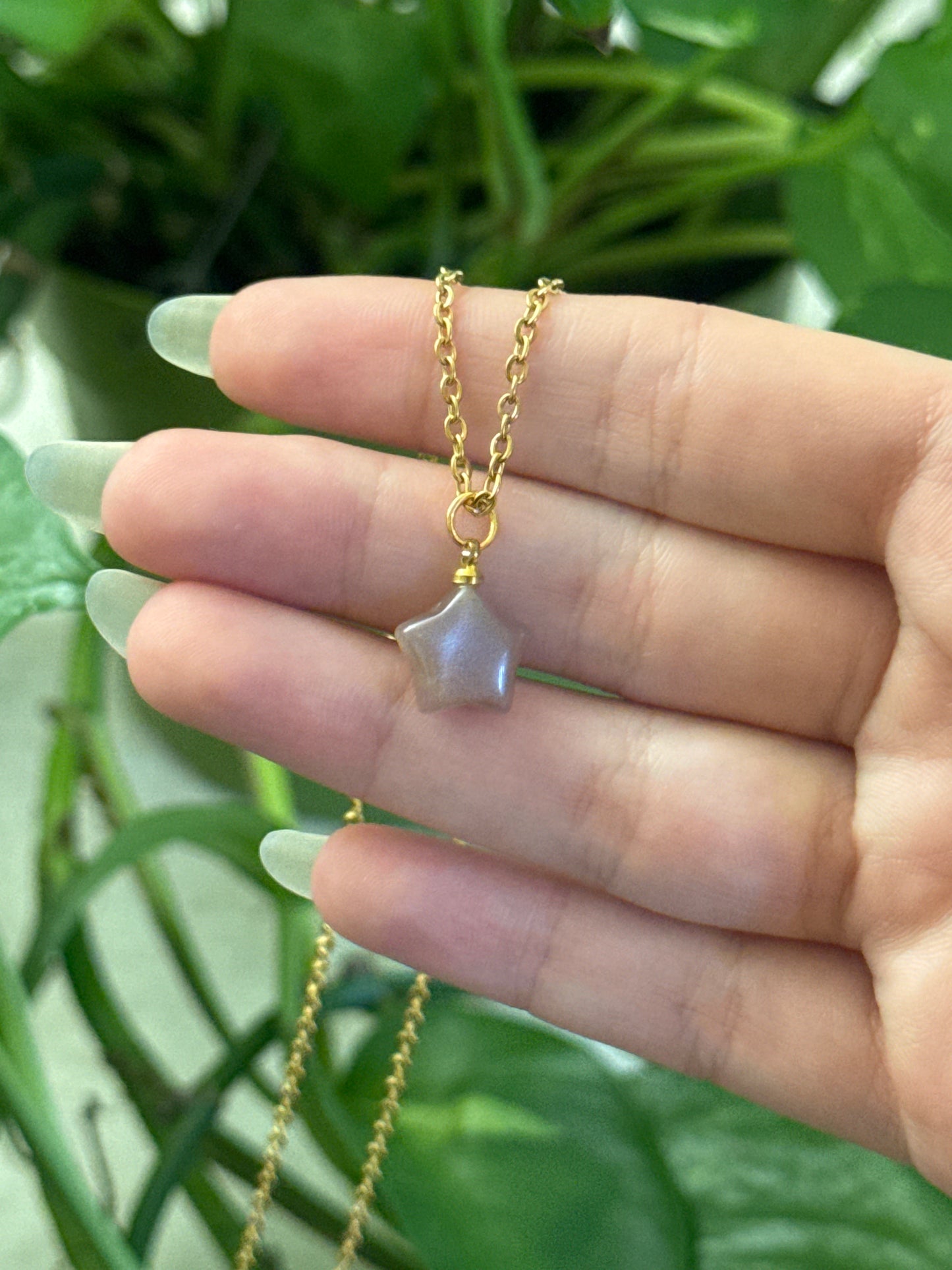 Flashy Peach Moonstone Gold Star Necklace
