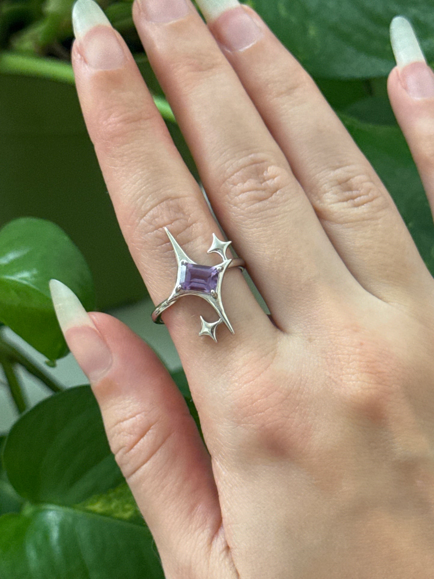 Amethyst Sparkle 925 Silver Adjustable Ring