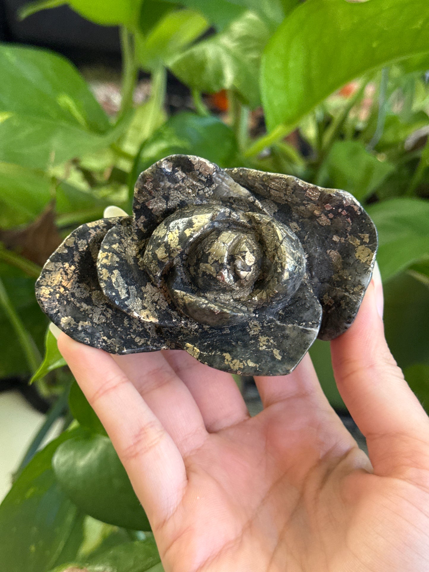 Hand Carved Pyrite Rose A