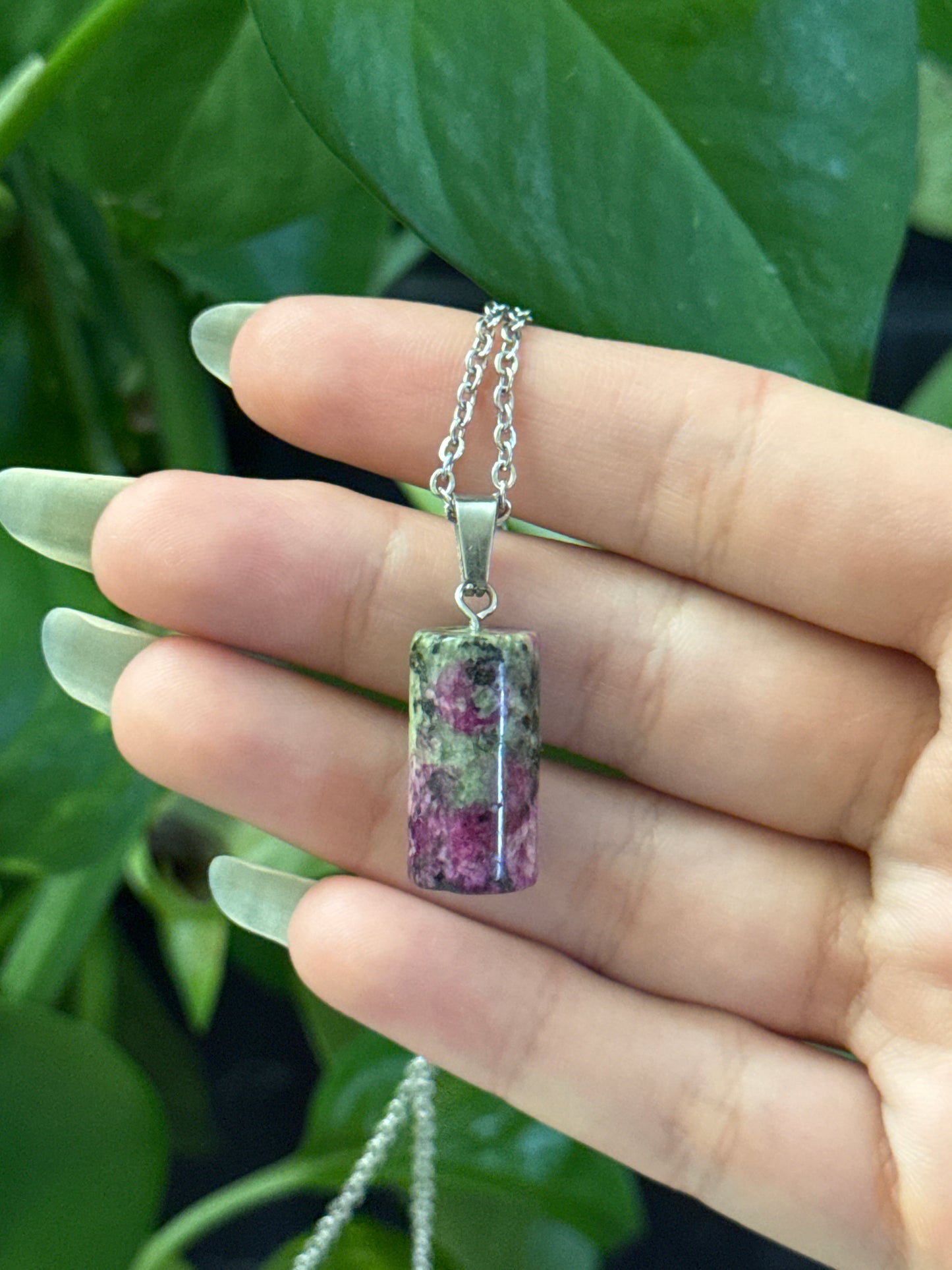 Ruby Zoisite Cylinder Necklace