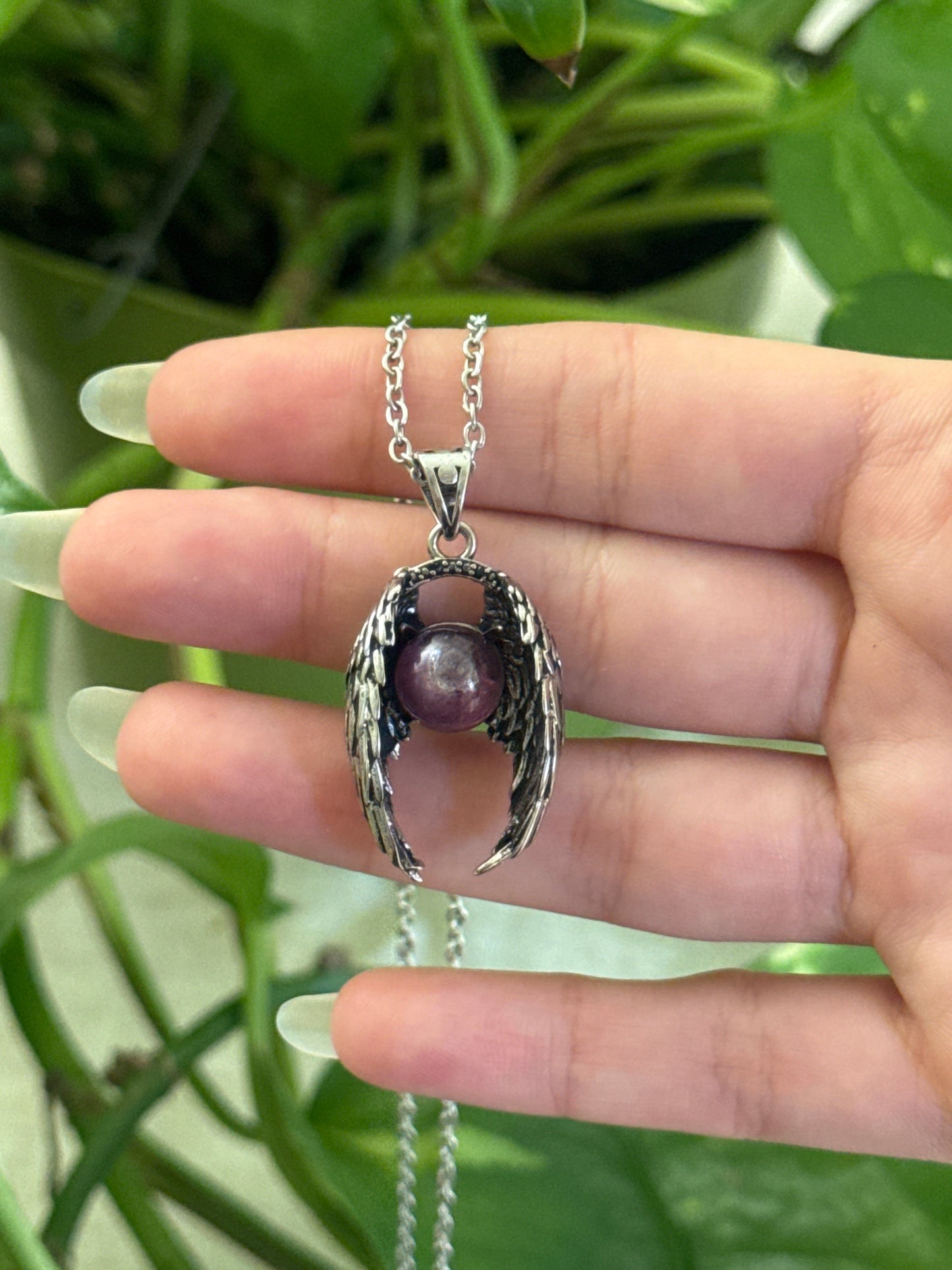 Gem Lepidolite Wing Necklace