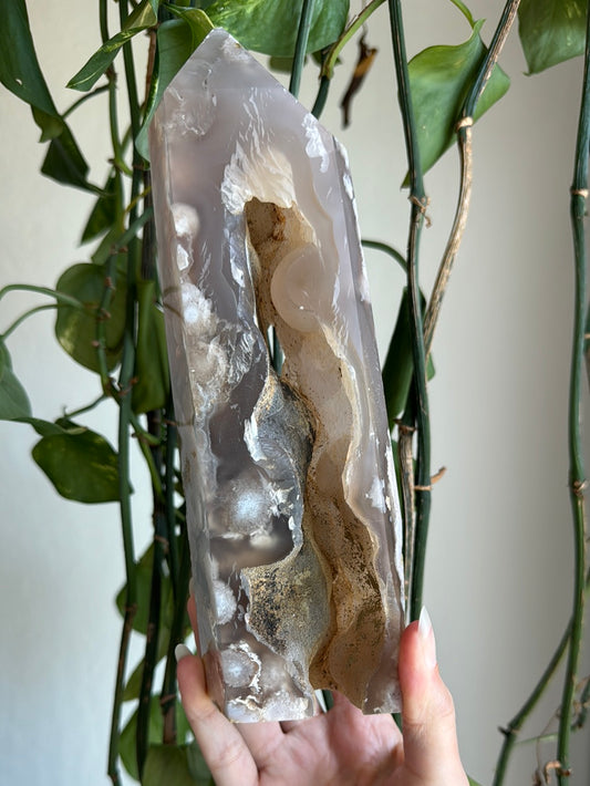 XL Black Flower Agate Druzy Portal Tower