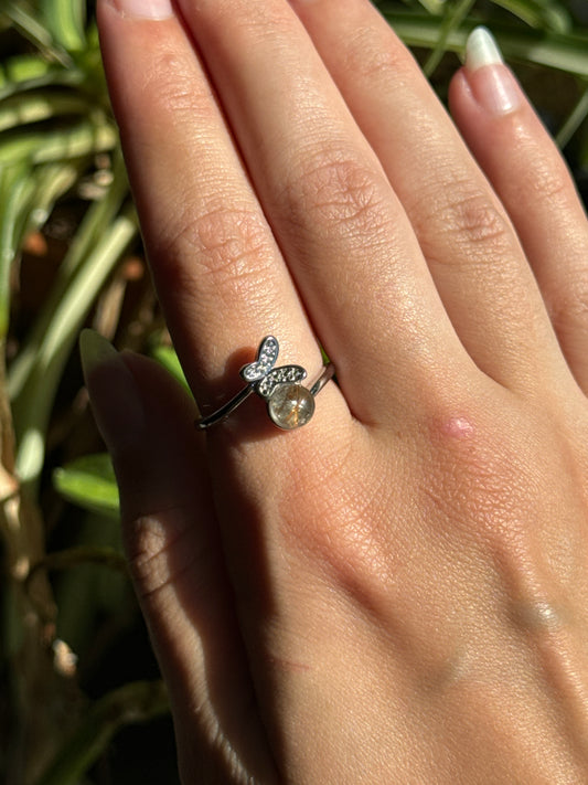 Gold Rutile Butterfly Adjustable Ring