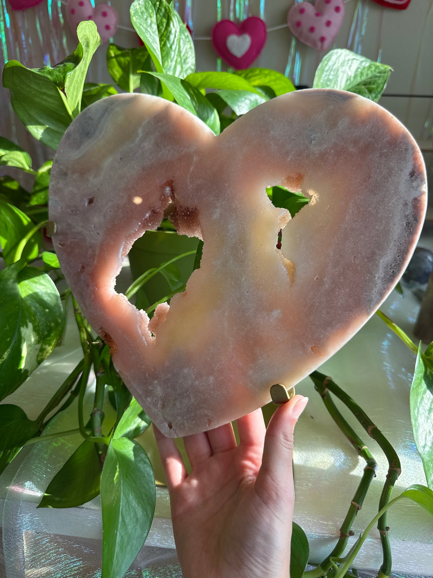 Statement XL Pink Amethyst Portal Druzy Heart on Spinning Stand
