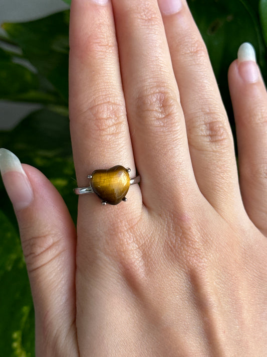 Tigers Eye Heart Adjustable Ring