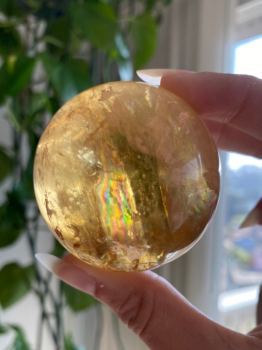Honey Calcite Sphere with Rainbows