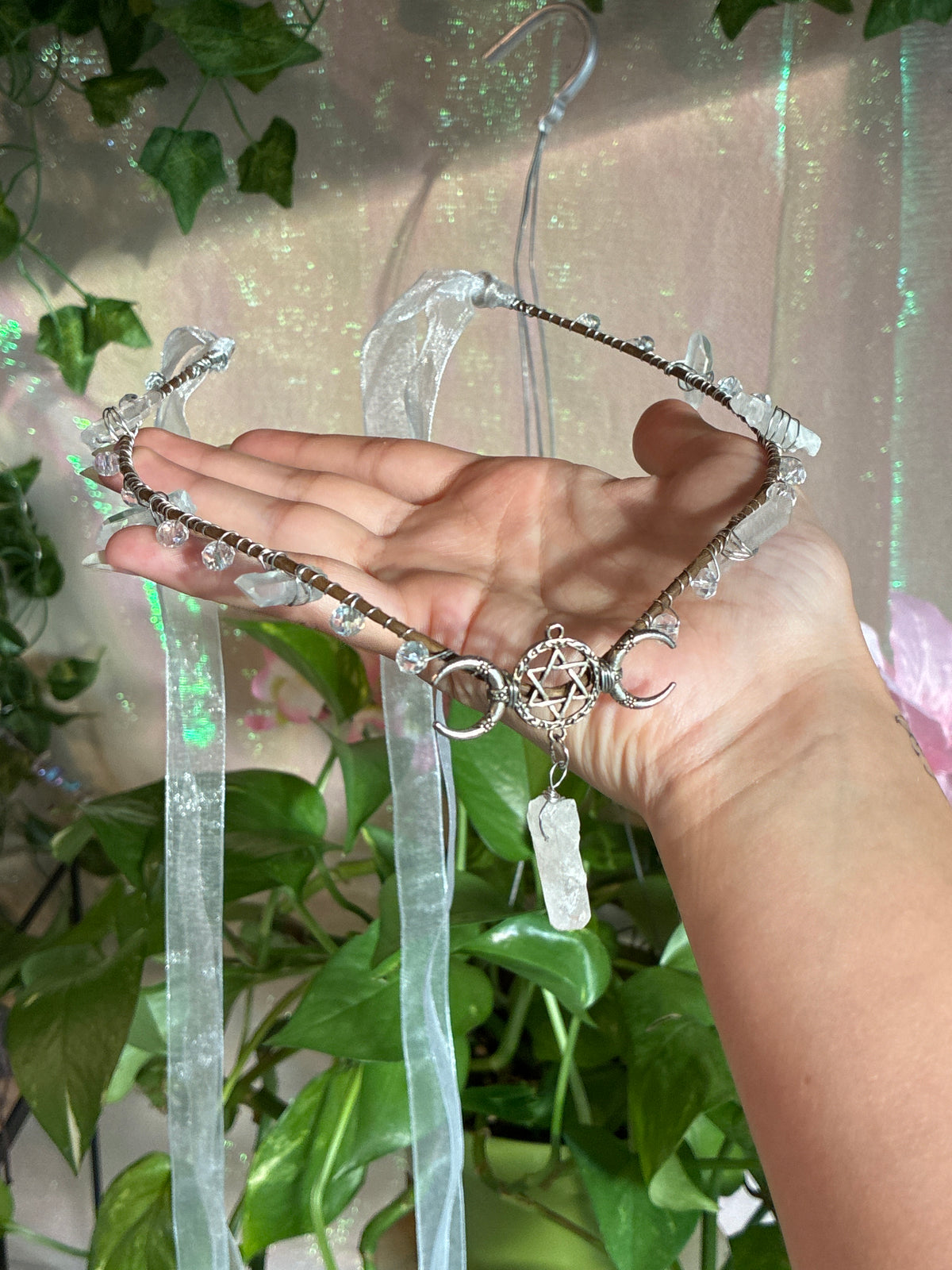 Clear Quartz Triple Moon Fairy Crown