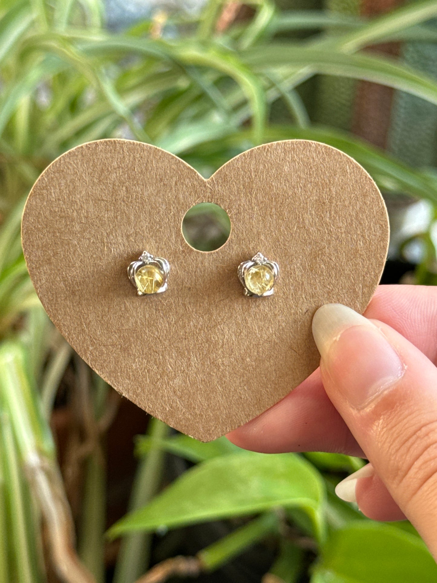 Golden Rutile Crown Stud Earrings