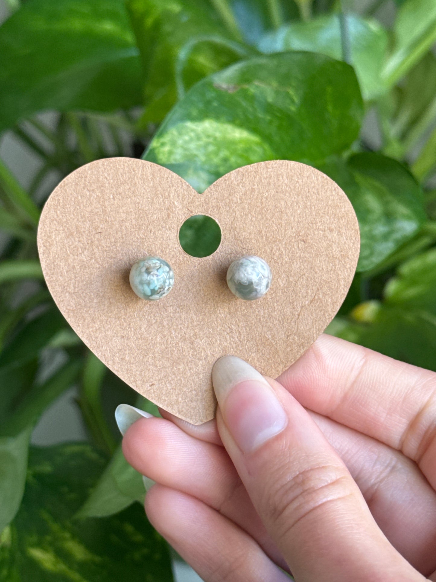 Green Flower Agate Stud Earrings