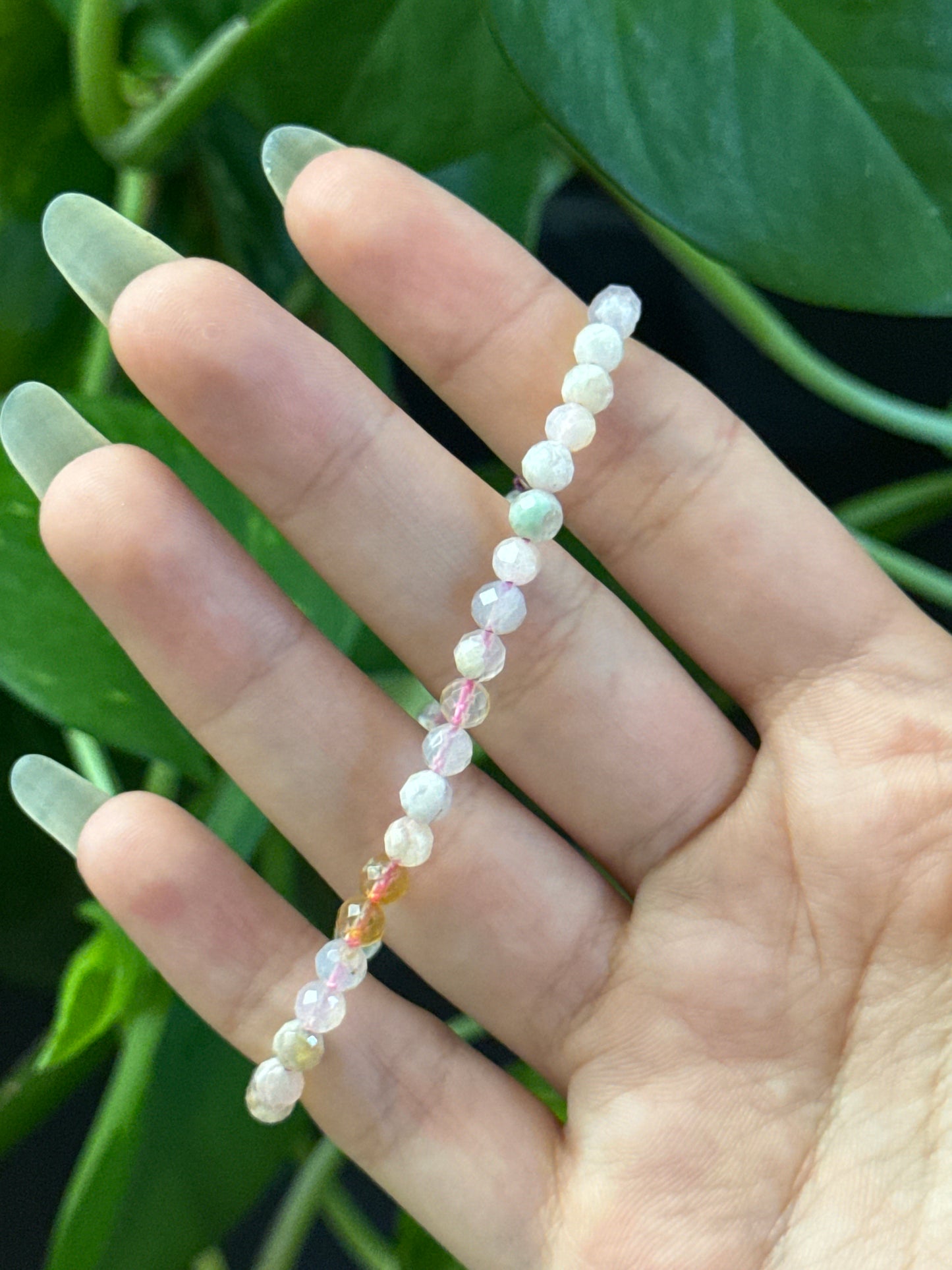 Faceted Pink and Green Flower Agate Bracelet