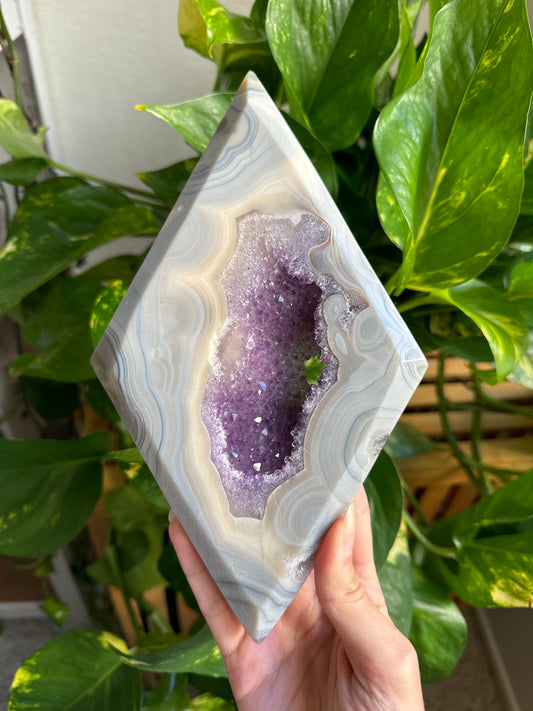 Large Druzy Amethyst & Agate Diamond