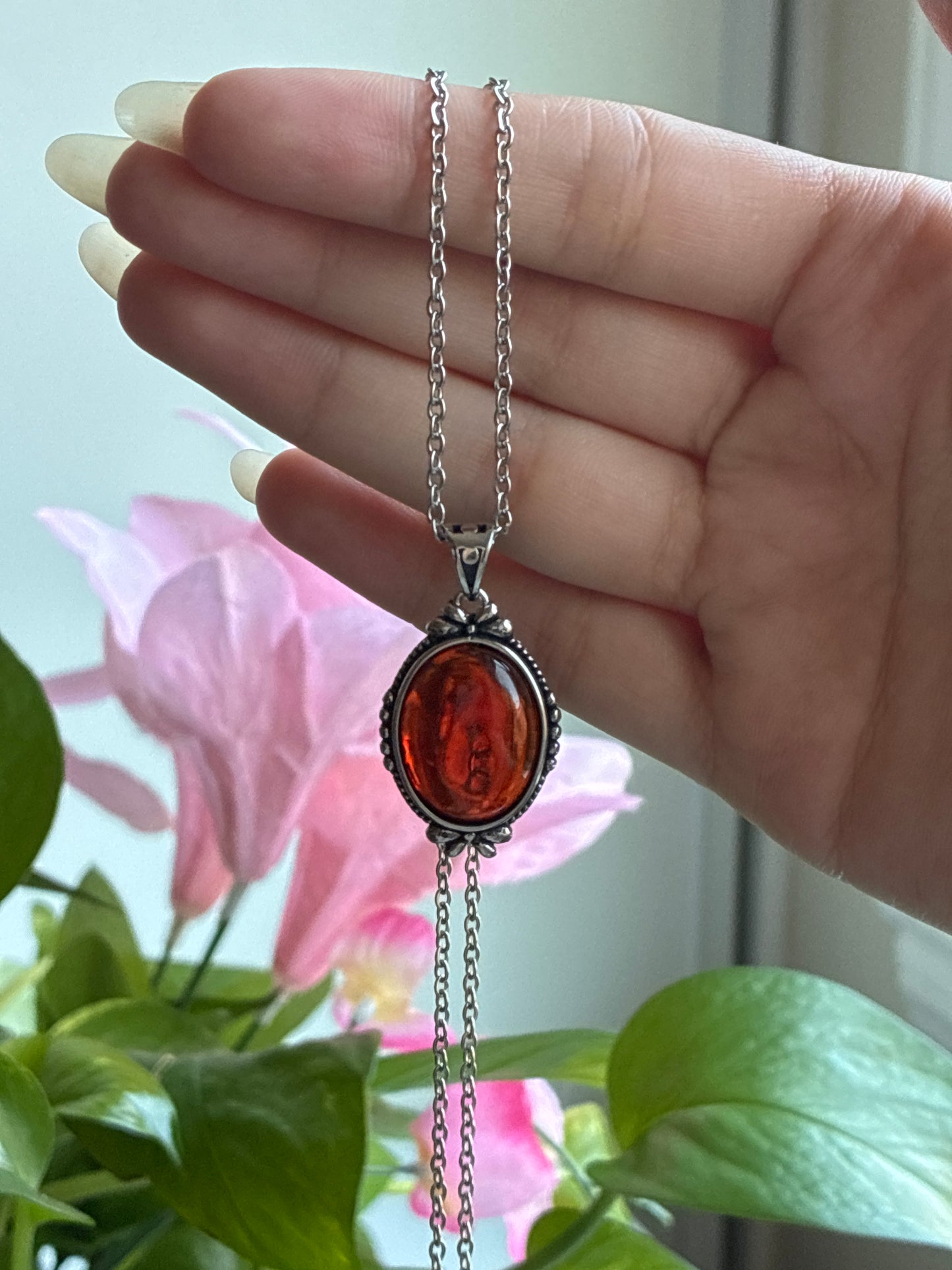 Red Amber Vintage Style Necklace