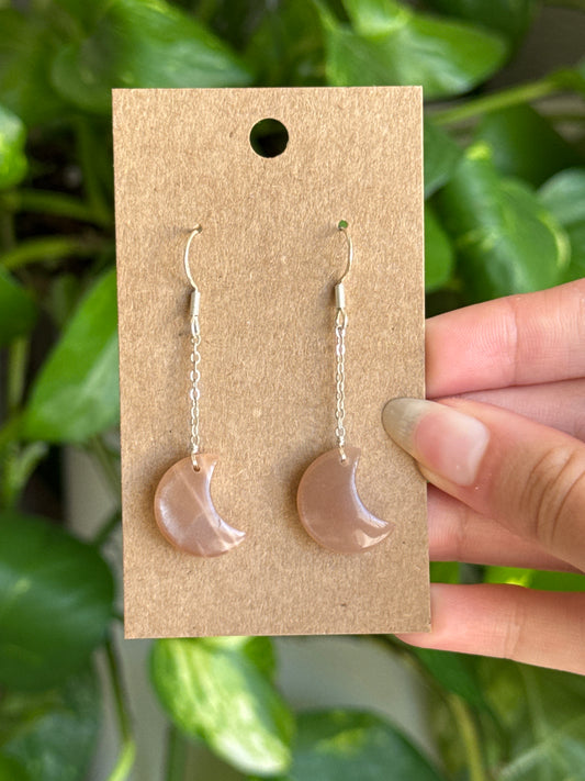 Peach Moonstone Moon Earrings