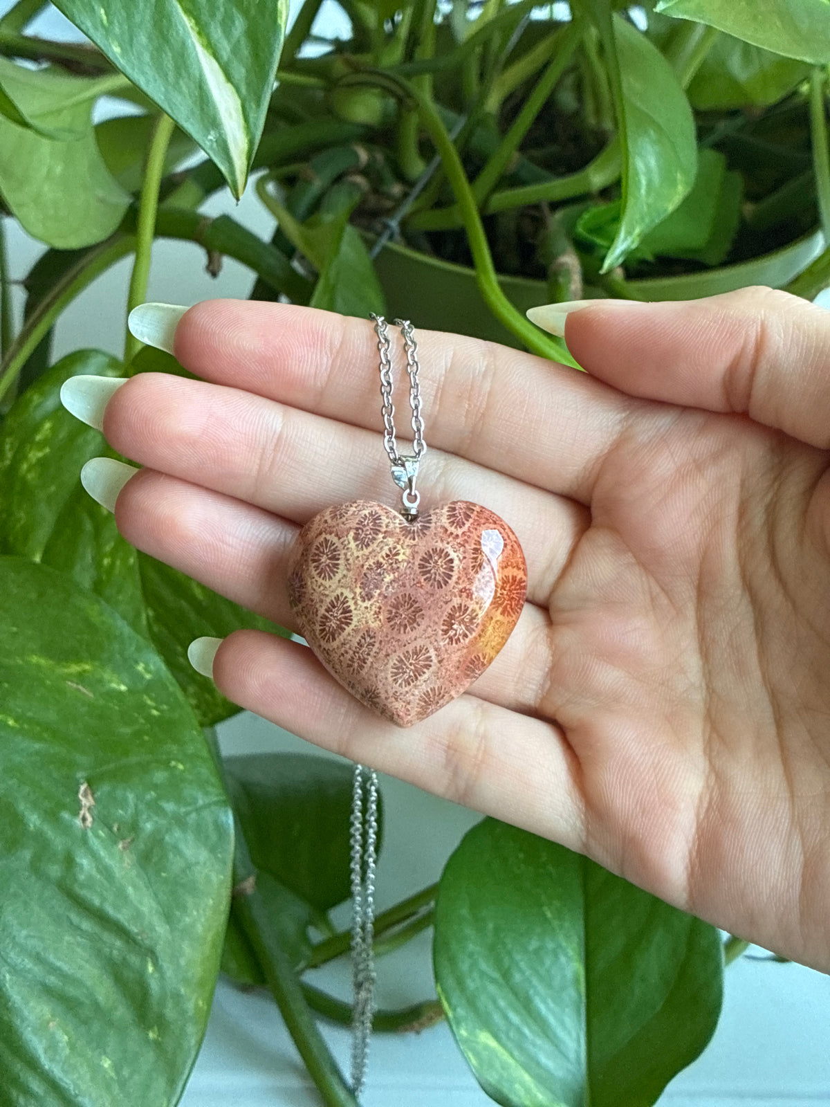 Fossilized Coral Heart Statement Necklace