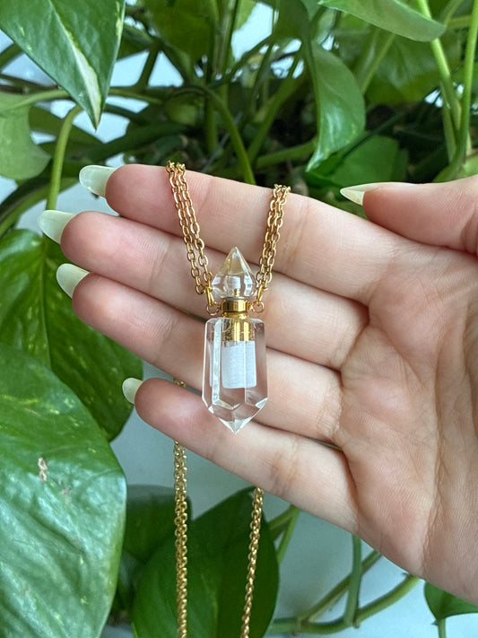Clear Quartz Vile Gold Necklace (Actually Opens!)