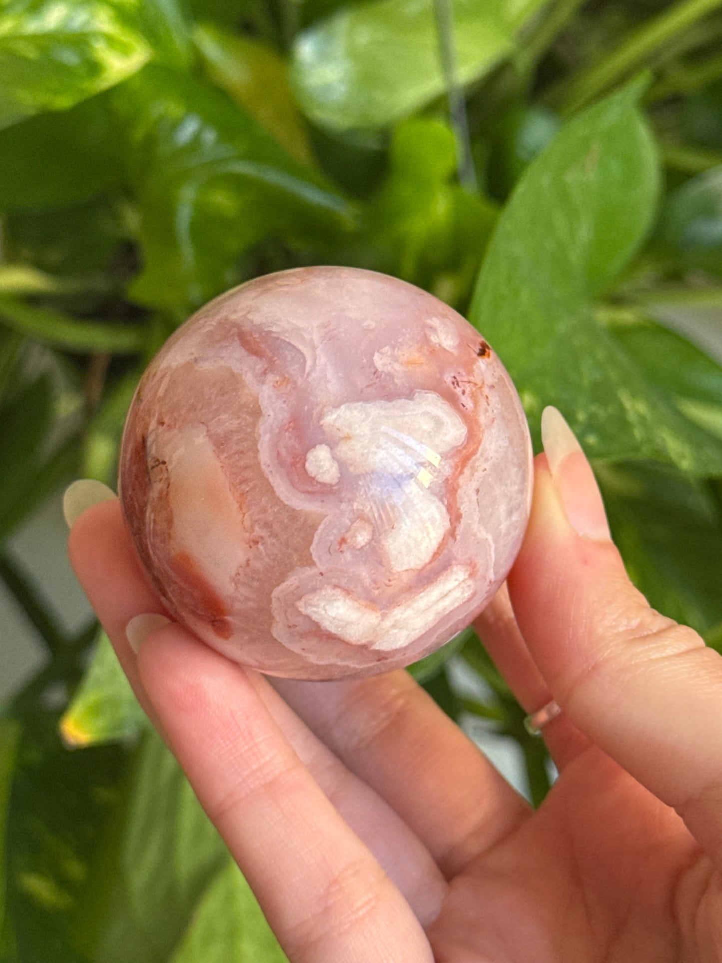 Dreamy Peachy Pink Flower Agate & Carnelian Sphere 47mm