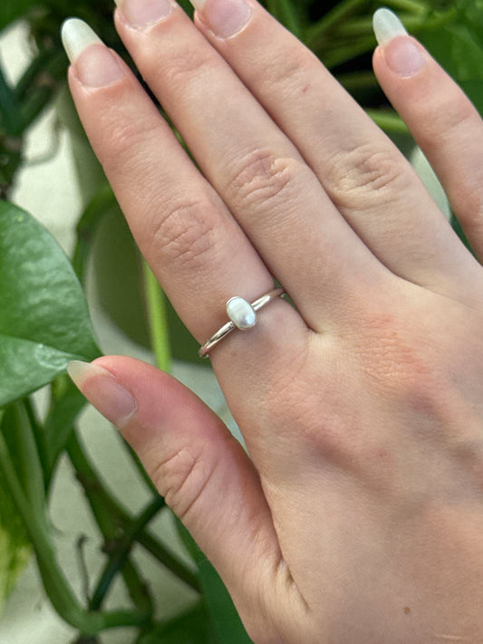 Oval Pearl Sized 925 Sterling Silver Ring