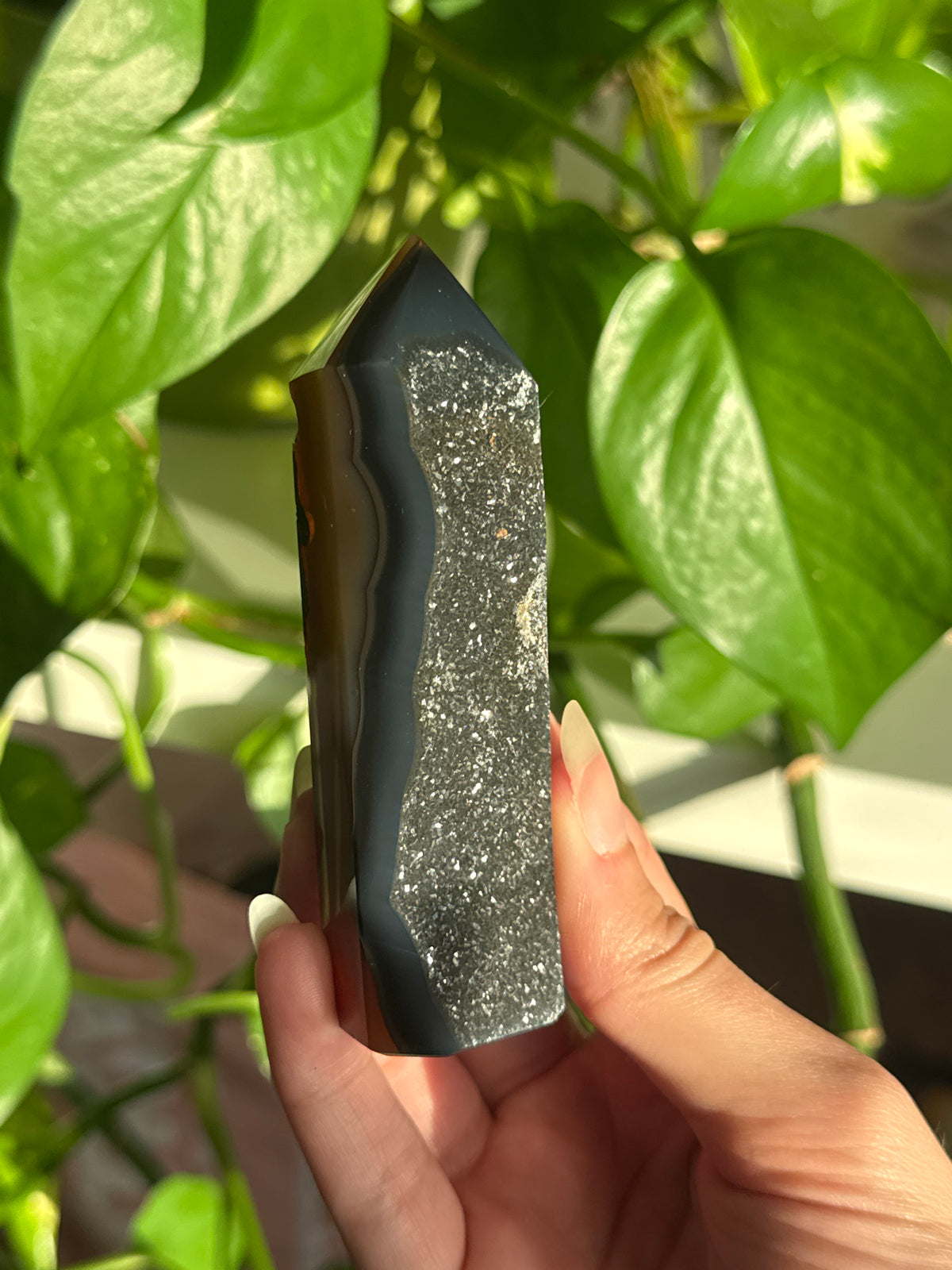 Black Sugar Druzy Black Agate Tower