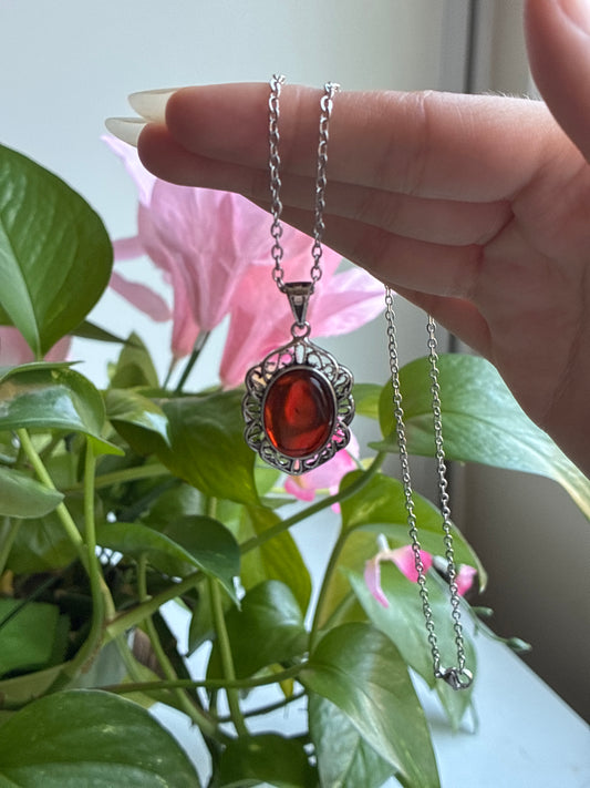 Red Amber Vintage Style Necklace
