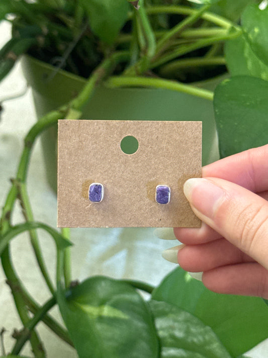Charoite Rectangular Stud 925 Sterling Silver Earring