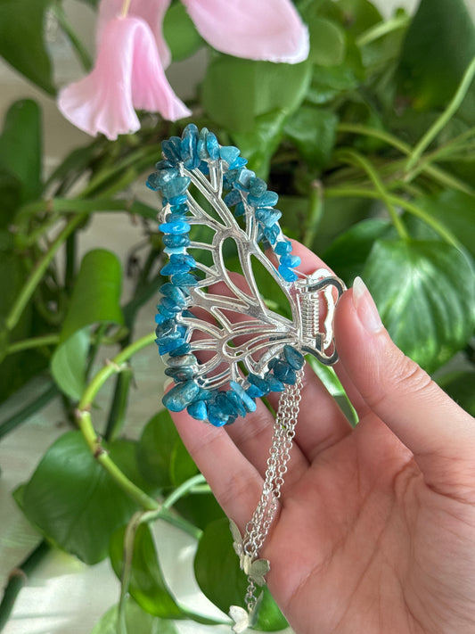 Blue Apatite Silver Butterfly Hair Claw Clip