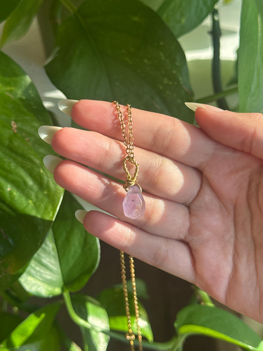 Amethyst Faceted Tear Drop Gold Necklace