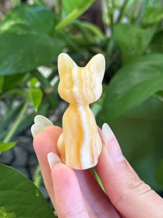 Orange Calcite Cat Carving