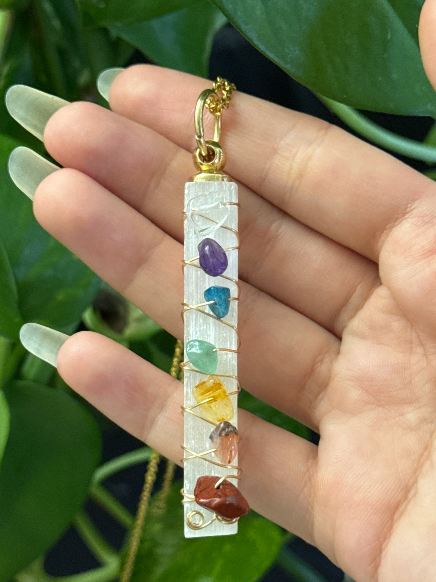 Chakra Selenite Necklace