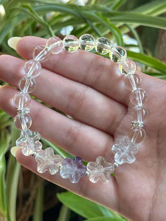 Clear Quartz & Fluorite Flower Bracelet