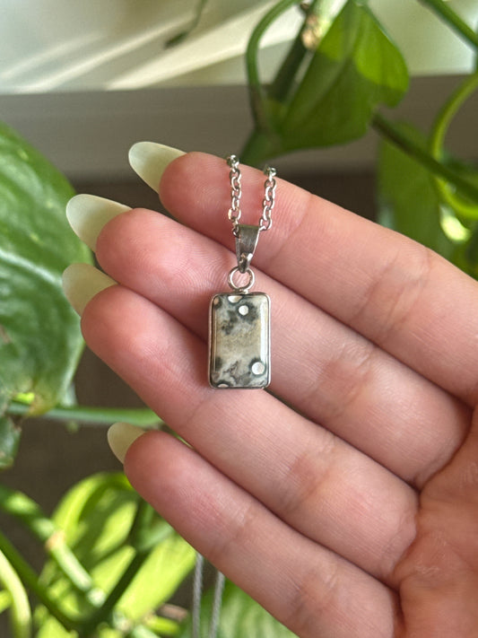 Orbicular Sea Jasper Dainty Rectangle Necklace