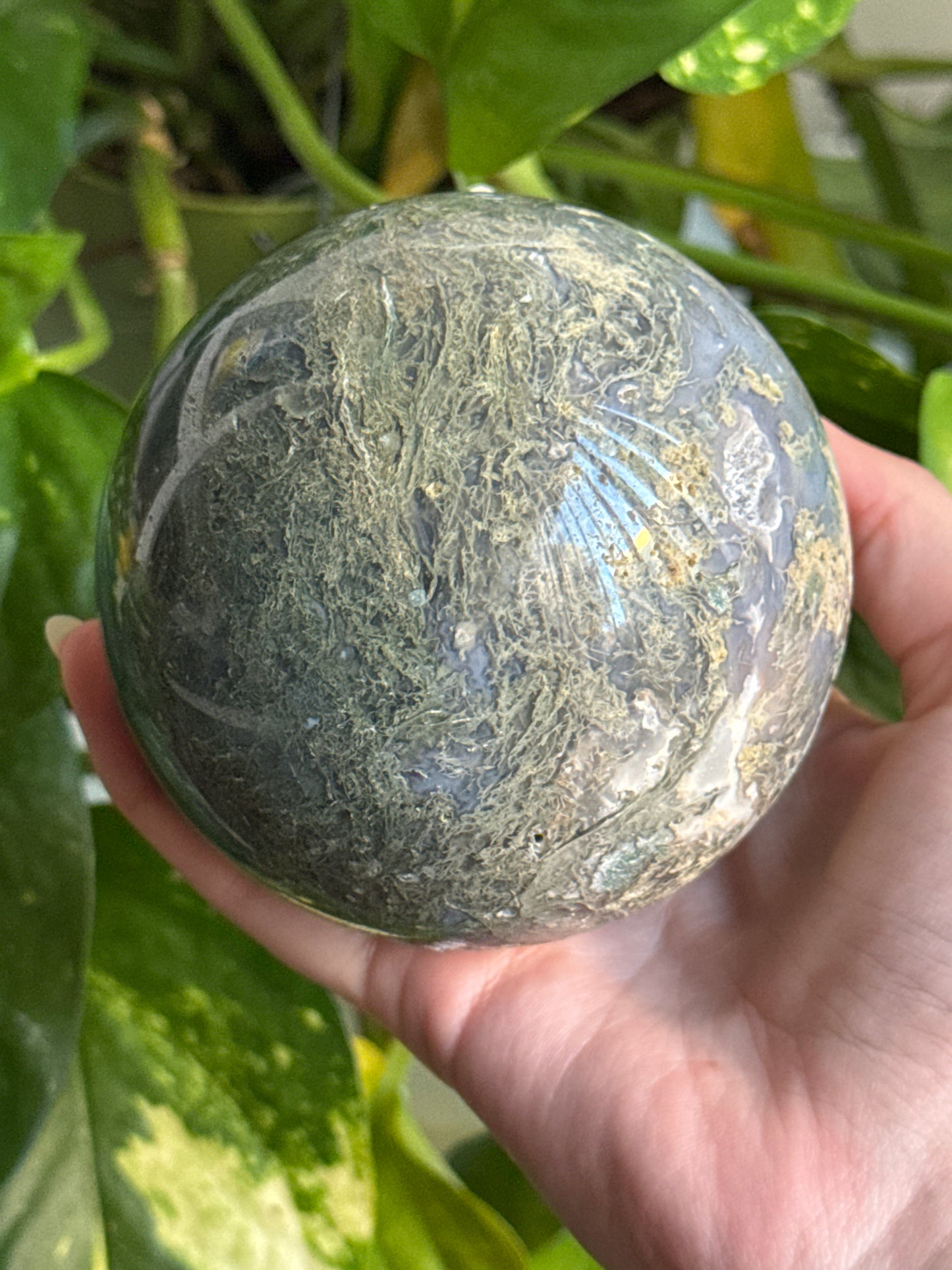 Large Blue Moss Agate Sphere 85mm