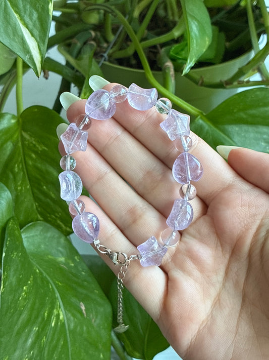 Amethyst Heart, Moon, and Star Adjustable Bracelet